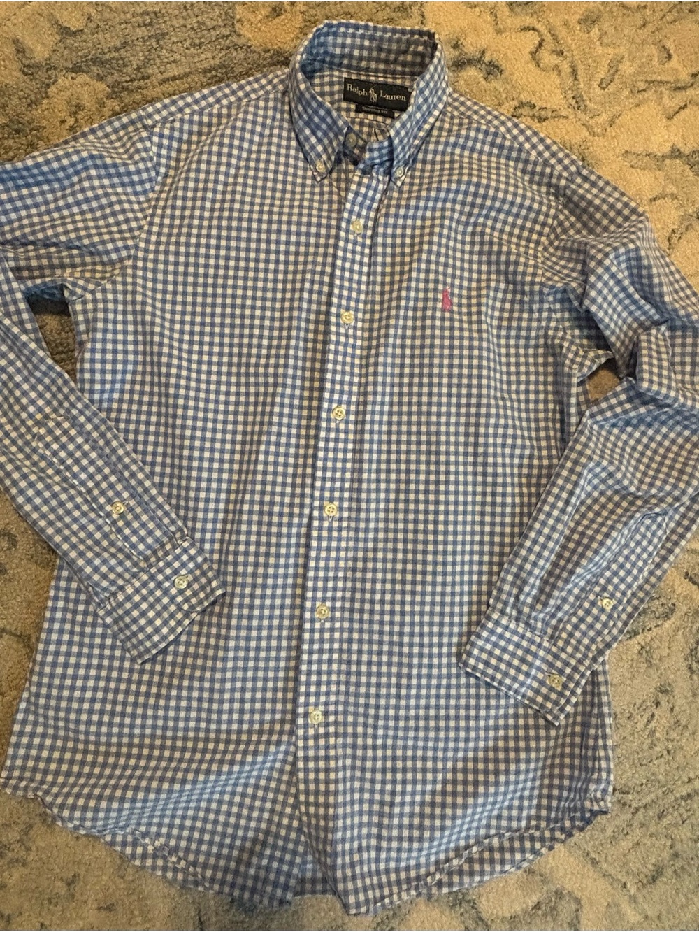 Ralph Lauren Light Blue and White Gingham Button-Down Shirt